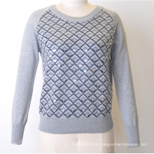 100% Baumwolle Frauen Patterned Jumper Sequins Strickpullover